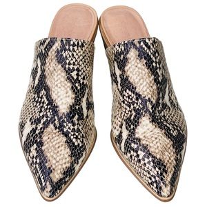 Chocolat Blu Clint Leather Brown Embossed Snake Block Heel Mules Womens 7.5 - 8